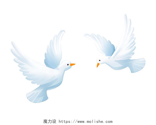 白色手绘卡通白鸽鸽子和平鸽元素PNG素材